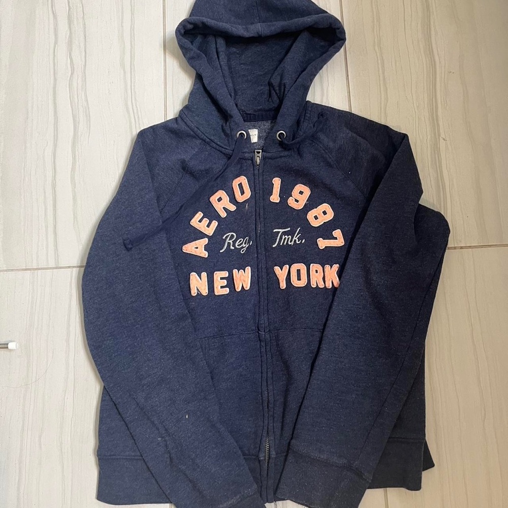 Aeropostale Blue Long Sleeve Hoodie with Pink Graphics